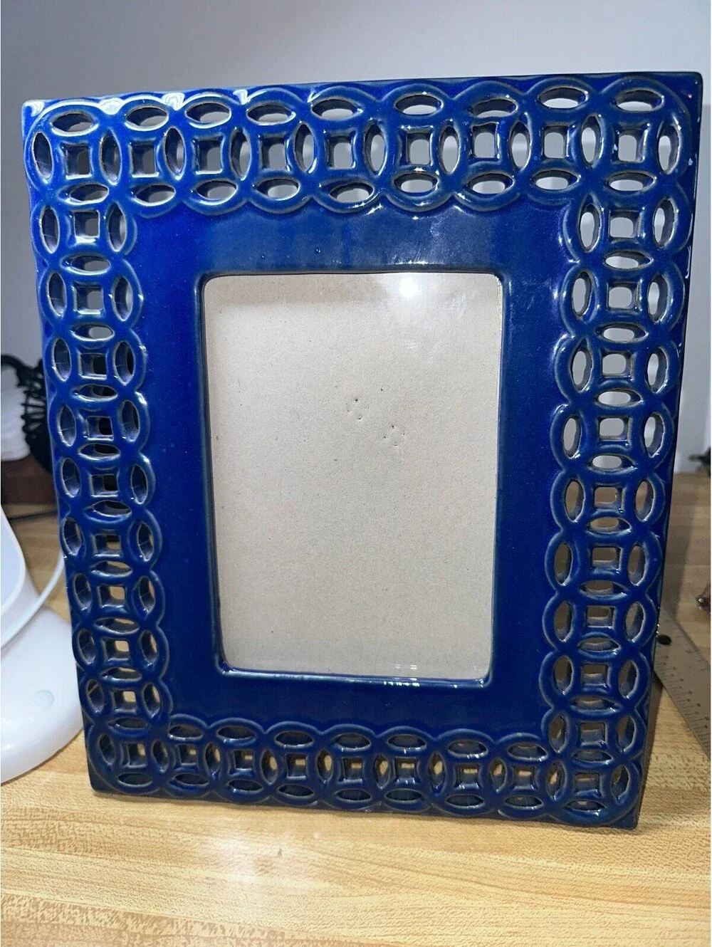 Door County Blue Ceramic Cottage Picture Frame Vintage 4x6